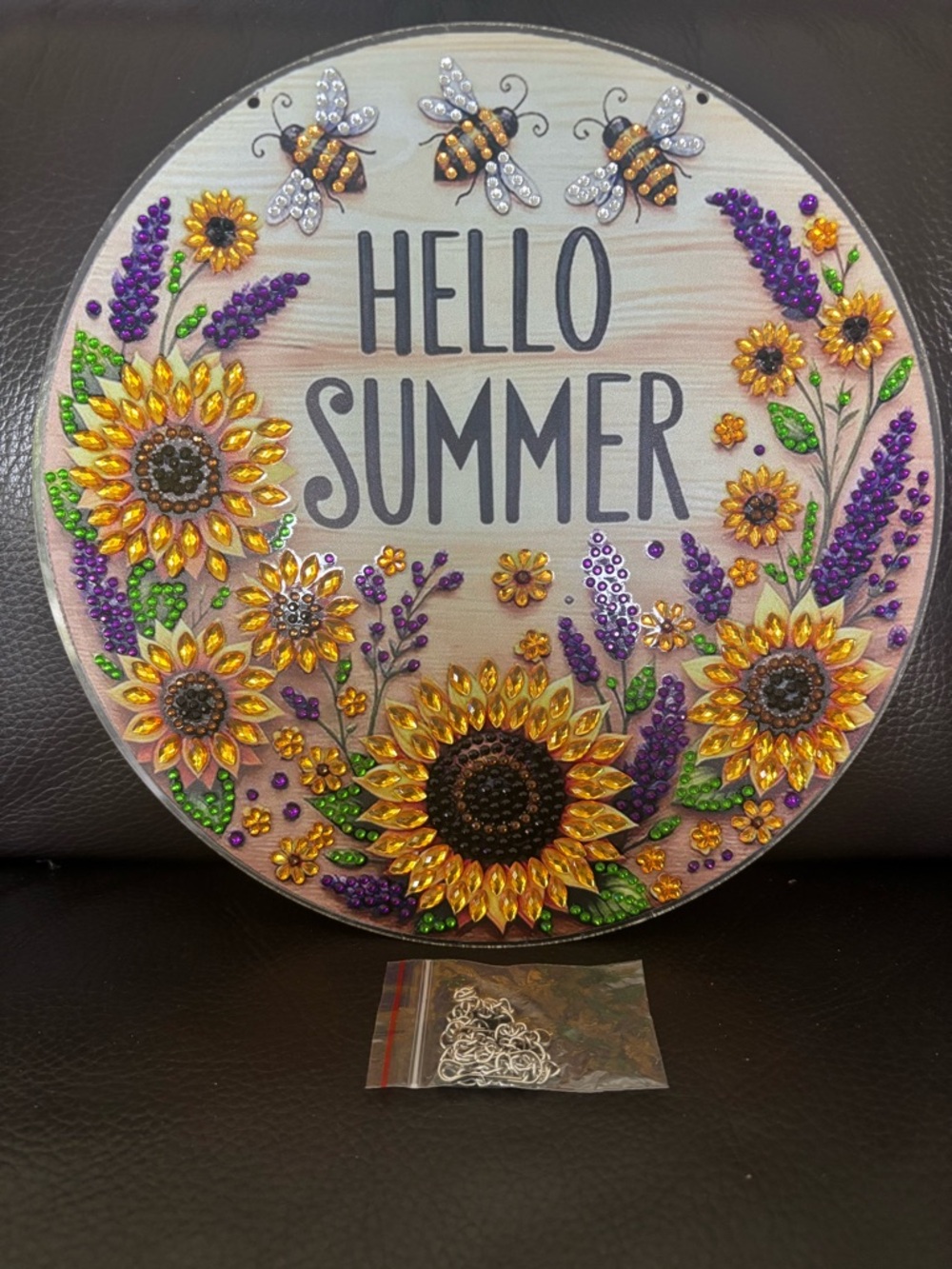 Hand Crafted Rhinestone Embellished Hello Summer Sunflower Sign  (sealed) - Picture 2 of 7